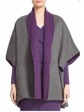 Armani Collezioni Purple Reversible Wool Cashmere Poncho/Cape